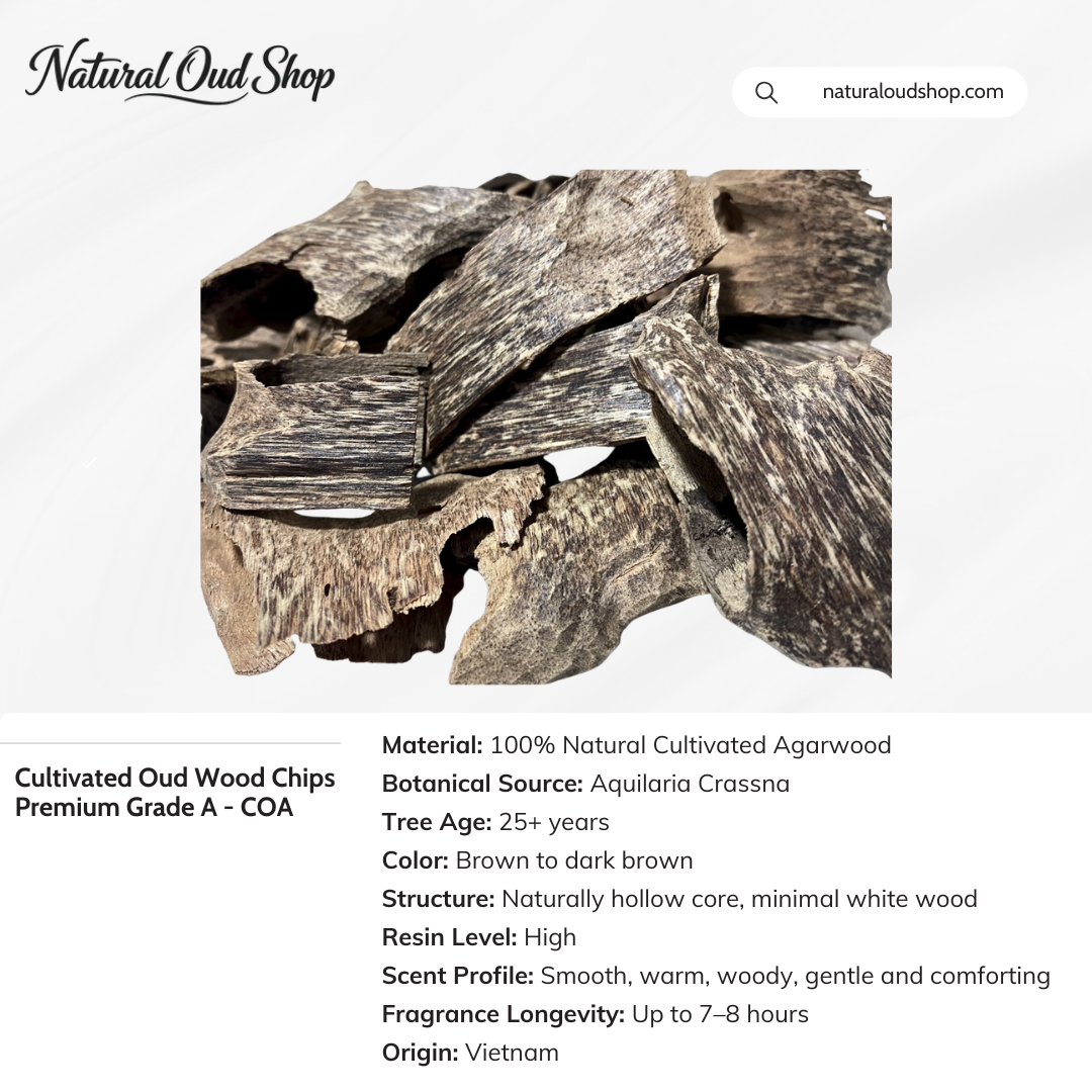 Cultivated Oud Wood Chips Premium Grade A - COA (100g / 200g/ 500g)