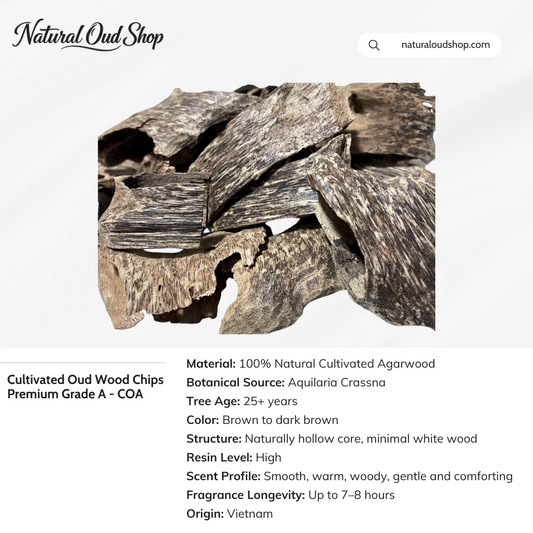 Cultivated Oud Wood Chips Premium Grade A - COA (100g / 200g/ 500g)
